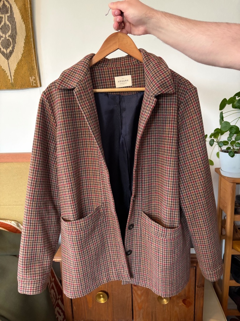 Sezane Will Jacket, Multicoloured houndstooth, size medium (French size 40)